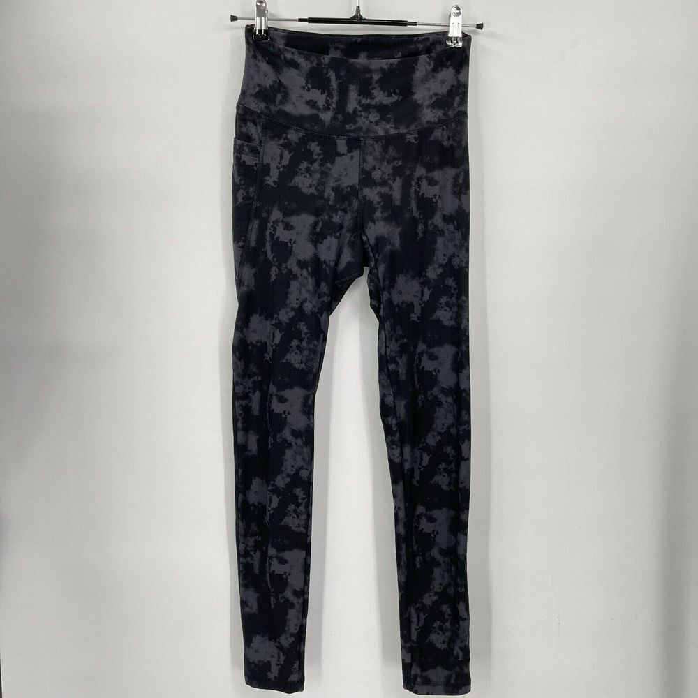 Crane M Leggings Womens Black Gray Tie Dye High Rise Side Pocket Athletic Tights